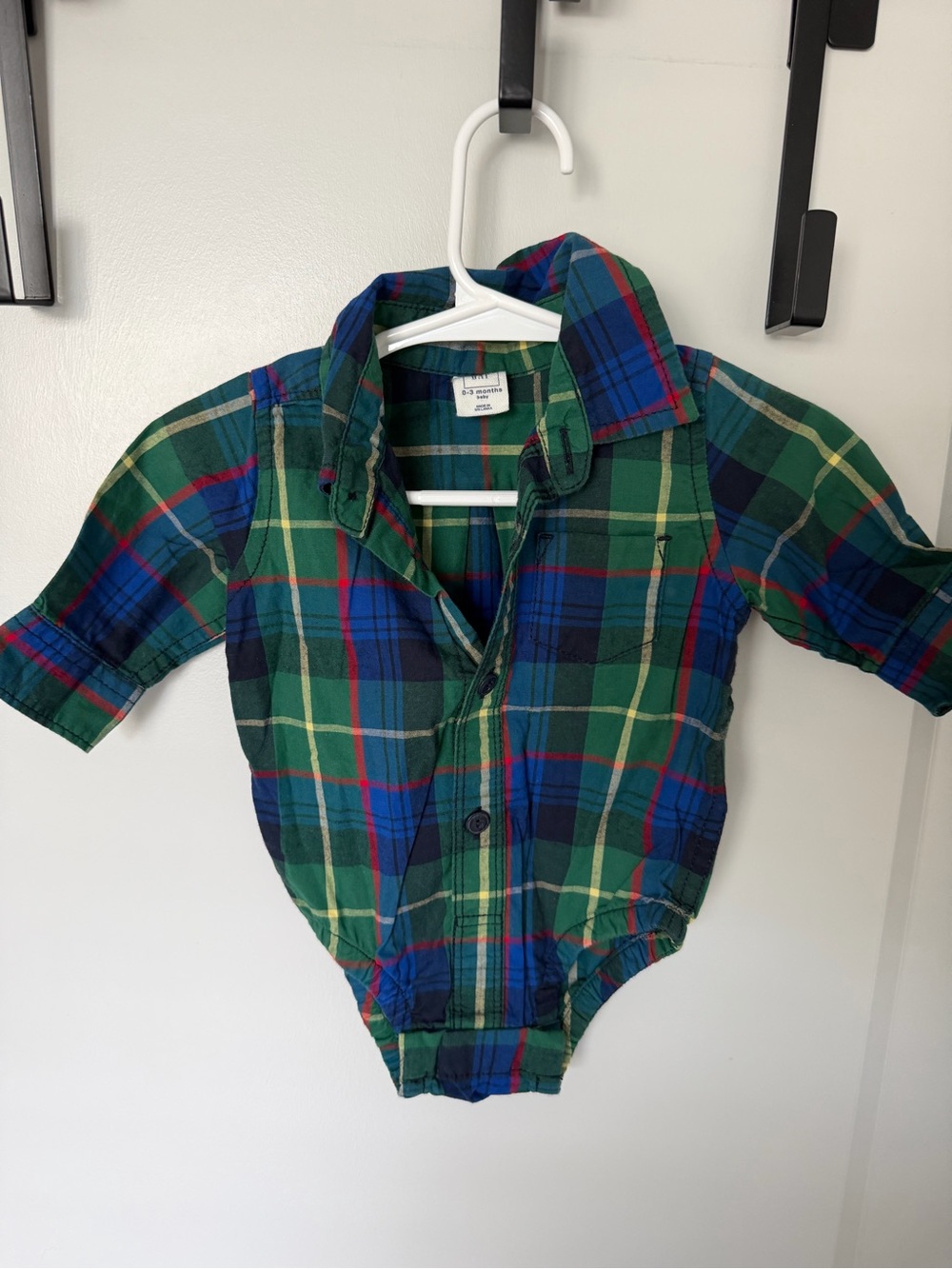 GAP Green Blue Plaid Button-Front One-Piece